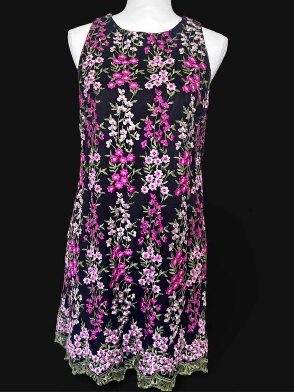 Tahari Arthur S Levine Floral Embroidered Mesh Shift Dress 4